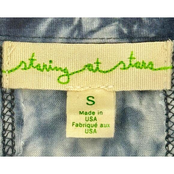 Staring At Stars Sleeveless Blue Tie-Dye Sheer Panel Button Top S - Picture 5 of 7